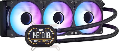 darkFlash DH360D V1.2 All-in-one Liquid CPU Cooler with Display, GPU CPU Monitoring, ARGB Sync, PWM Fans 360mm AIO, High-Efficient CPU PC Cooler Radiator for Intel 1851/1700, AMD AM4/AM5 (Black) in Kuwait