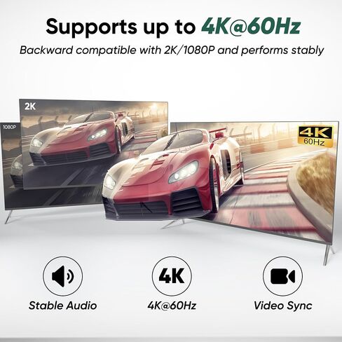 HDMI Switch 2 in 1 Out, 4K@60Hz Ultra HD Signal Switcher, Two Computer One Monitor Splitter Support HDR 3D for Game Console PS5/PS4 Xbox Roku Fire TV Stick PC Laptop, Aluminum Uni-directional Selector in Saudi Arabia