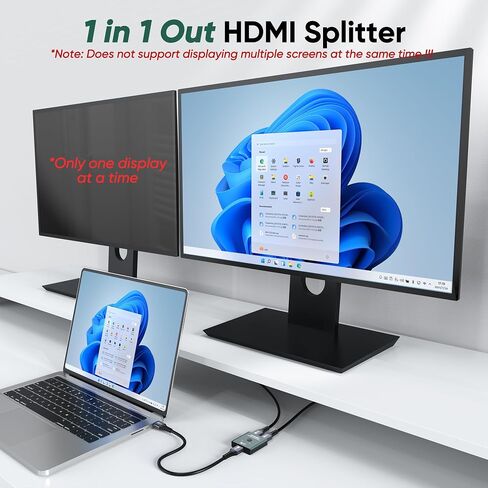 HDMI Switch 2 in 1 Out, 4K@60Hz Ultra HD Signal Switcher, Two Computer One Monitor Splitter Support HDR 3D for Game Console PS5/PS4 Xbox Roku Fire TV Stick PC Laptop, Aluminum Uni-directional Selector in Saudi Arabia