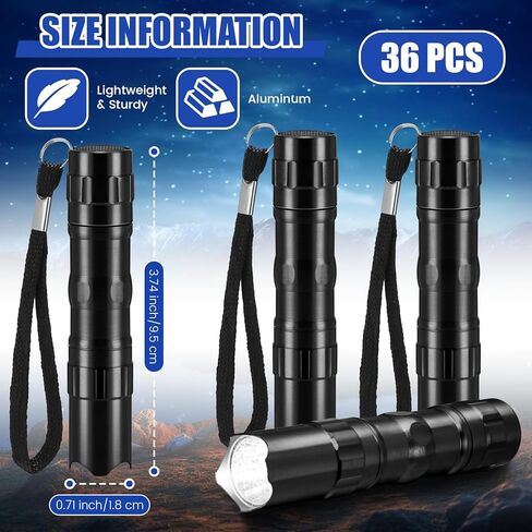 36 Pcs Mini Flashlights Bulk Bright Aluminum LED Handheld Torches with Lanyard Small LED Flashlights for Night Reading Emergency Hurricane Camping Hiking Party Favors in Kuwait