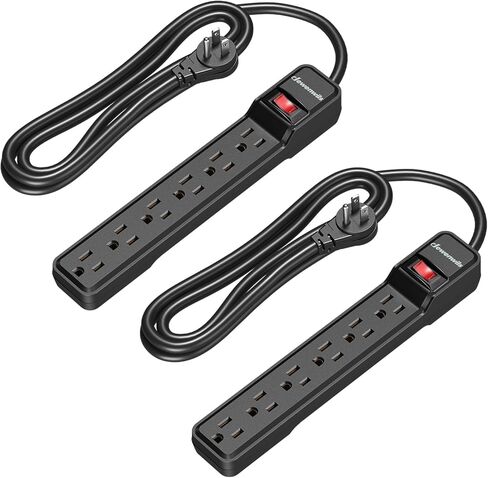 DEWENWILS 2-Pack 6-Outlet Power Strip Surge Protector, 6Ft Long Extension Cord, UL Listed, Low Profile Flat Plug, 15 Amp Circuit Breaker, 500 Joules, Wall Mount, Black in Kuwait