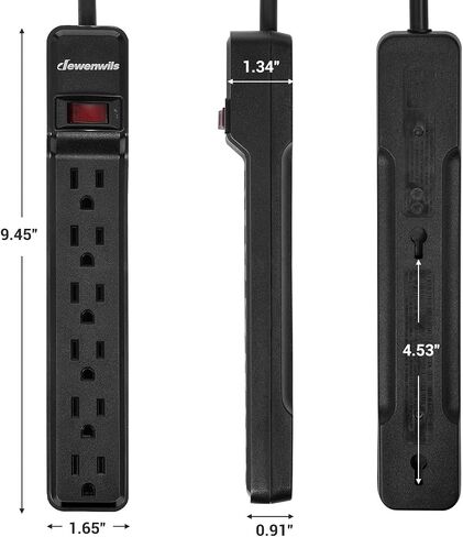 DEWENWILS 2-Pack 6-Outlet Power Strip Surge Protector, 6Ft Long Extension Cord, UL Listed, Low Profile Flat Plug, 15 Amp Circuit Breaker, 500 Joules, Wall Mount, Black in Kuwait