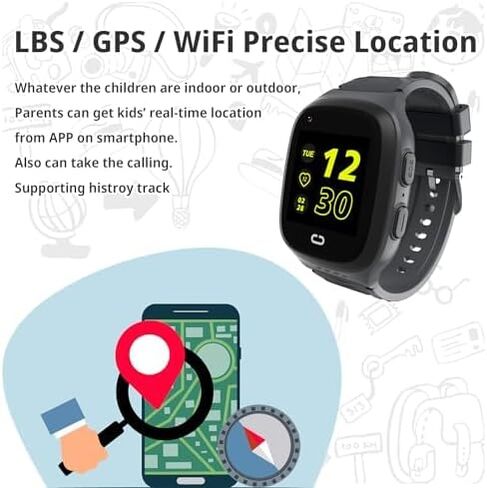 4G Kids Smart Watch for Boys with GPS SIM CARD WIFI موقع الهاتف الخلوي SOS استدعاء دردشة صوتية مضادة للماء على مدار الساعة على مدار الأعمار من 5 إلى 12 هدايا عيد ميلاد الأطفال (أسود) in Saudi Arabia