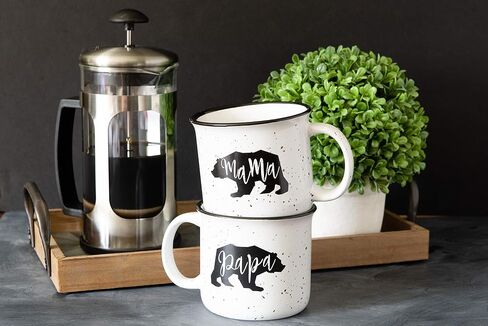 Farmhouse Mama Bear & Papa Bear Funny Campfire Couples Coffee Mug Set | 14oz Ceramic Mugs | Mama Bear Mug, Papa Bear Mug | Perfect for Parents in Kuwait