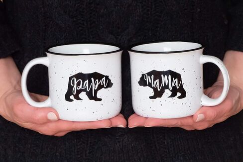 Farmhouse Mama Bear & Papa Bear Funny Campfire Couples Coffee Mug Set | 14oz Ceramic Mugs | Mama Bear Mug, Papa Bear Mug | Perfect for Parents in Kuwait