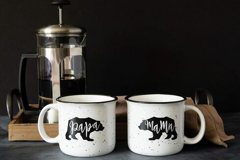 Farmhouse Mama Bear & Papa Bear Funny Campfire Couples Coffee Mug Set | 14oz Ceramic Mugs | Mama Bear Mug, Papa Bear Mug | Perfect for Parents in Kuwait