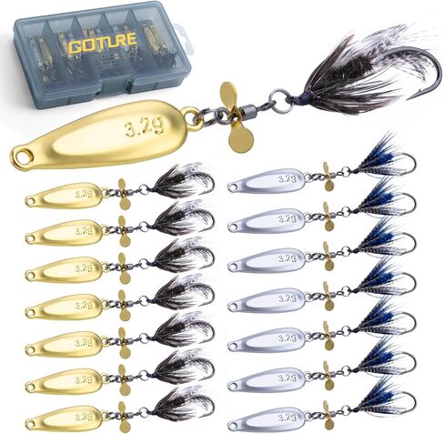 Goture Fishing Spoons, Wet Flies Fly Fishing Lures, Trout Lures Casting Spoons Freshwater, Rotation Spinner Blade, Fly Tying Hook, Salmon Pike Panfish Trout Spinner Bait with Tackle Box in Kuwait
