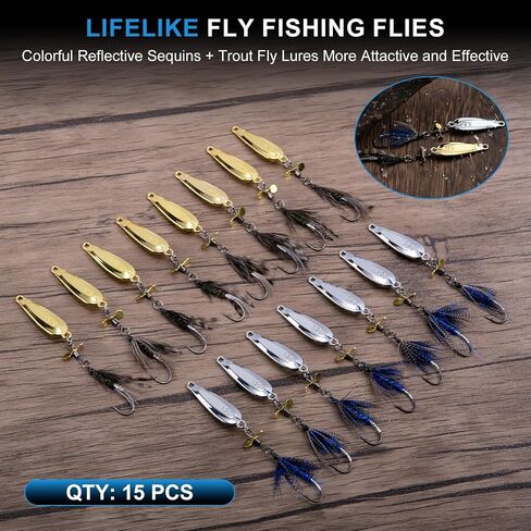Goture Fishing Spoons, Wet Flies Fly Fishing Lures, Trout Lures Casting Spoons Freshwater, Rotation Spinner Blade, Fly Tying Hook, Salmon Pike Panfish Trout Spinner Bait with Tackle Box in Kuwait