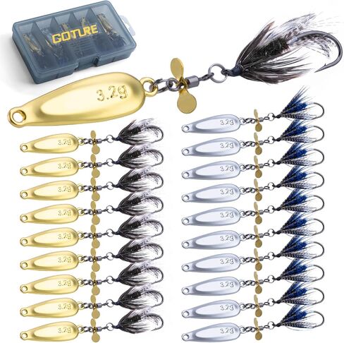 Goture Fishing Spoons, Wet Flies Fly Fishing Lures, Trout Lures Casting Spoons Freshwater, Rotation Spinner Blade, Fly Tying Hook, Salmon Pike Panfish Trout Spinner Bait with Tackle Box in Kuwait