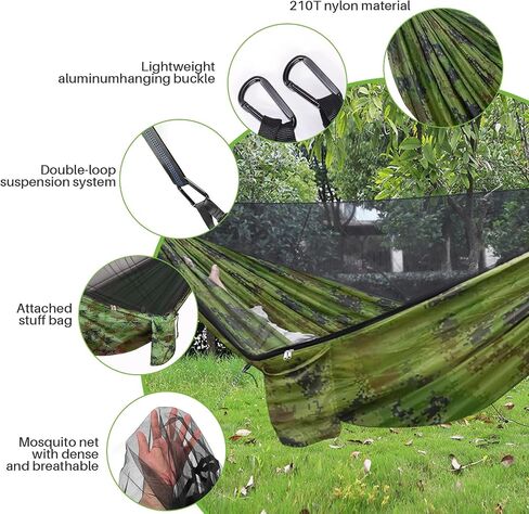Portable Double Camping Hammock with Mos-Quito Net- 2-Person Lightweight Nylon Parachute Hammock for Outdoor Camping, Hiking, and Travel in Saudi Arabia