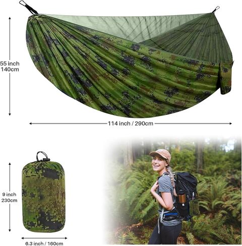 Portable Double Camping Hammock with Mos-Quito Net- 2-Person Lightweight Nylon Parachute Hammock for Outdoor Camping, Hiking, and Travel in Saudi Arabia
