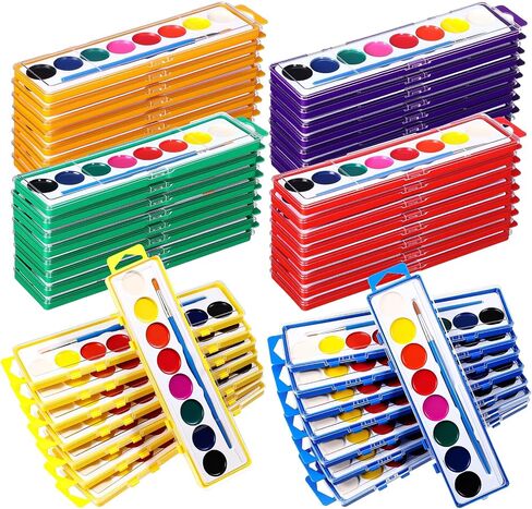 36 Pack Watercolor Paint Set for Kids Bulk 8 Colors Washable Water Color Paint with Paint Brushes for Party Favors Students School Classroom Supplies Prizes Art Activities in Saudi Arabia