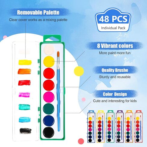 36 Pack Watercolor Paint Set for Kids Bulk 8 Colors Washable Water Color Paint with Paint Brushes for Party Favors Students School Classroom Supplies Prizes Art Activities in Saudi Arabia