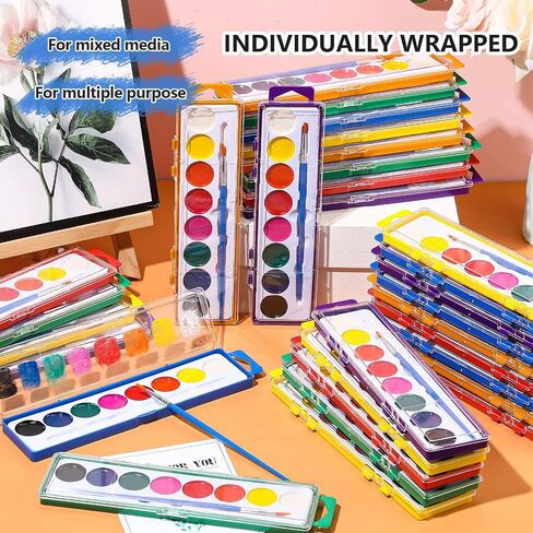 36 Pack Watercolor Paint Set for Kids Bulk 8 Colors Washable Water Color Paint with Paint Brushes for Party Favors Students School Classroom Supplies Prizes Art Activities in Saudi Arabia