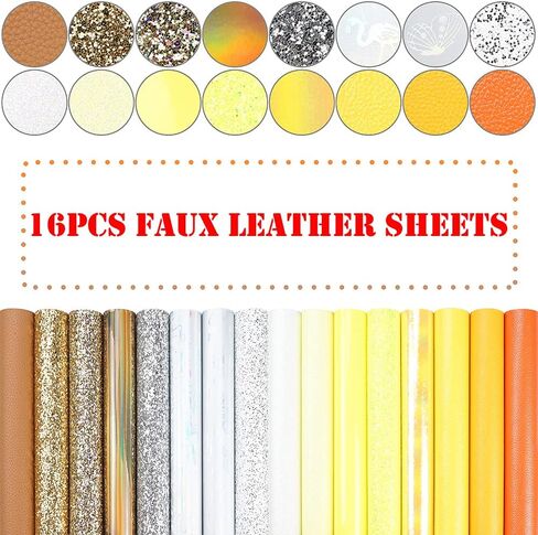 16 Pieces 8x6 Inch Pink and Baby Pink Series Faux Leather Fabric Sheets Include Metallic Litchi Fine Chunky Glitter Holographic Flamingo Patent Embossing Mermaid Scale for Leather Earring Bows Making in Saudi Arabia