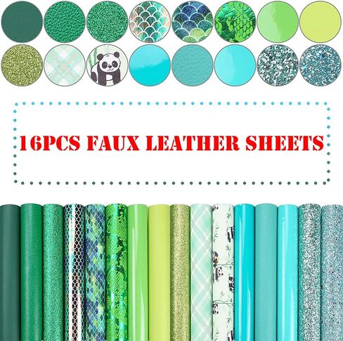 16 Pieces 8x6 Inch Pink and Baby Pink Series Faux Leather Fabric Sheets Include Metallic Litchi Fine Chunky Glitter Holographic Flamingo Patent Embossing Mermaid Scale for Leather Earring Bows Making in Saudi Arabia