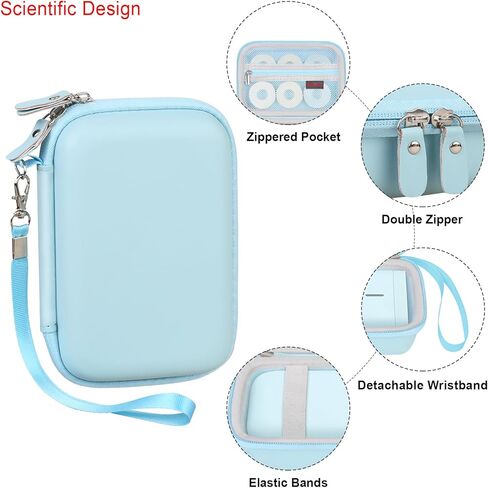 Elonbo Carrying Case for Lebt Mini Sticker Pocket Printer, Label Printer Portable Thermal Printer Travel Bag, Label Maker Machine Storage Holder, Mesh Pocket Fits Label Paper Rolls Tape, Dark Pink in Kuwait