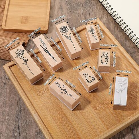 TIESOME 8 PCS Vintage Wooden Rubber Stamps, Plant and Flower Decorative Wooden Rubber Stamp Set for DIY Crafting Scrapbook Painting Letters Diary Teaching and Card Making (Forest Whispers) in Saudi Arabia