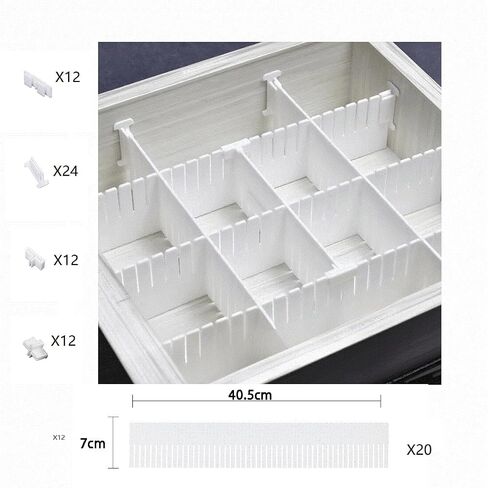 (Plastic Divider + Combination Accessories) Drawer Divider DIY Drawer Organizer No Cut Socks Medicine Cosmetics Small Items Underwear Tie Desktop Organizer (10 pcs 16x2.7 inches + 30 accessories) in Saudi Arabia