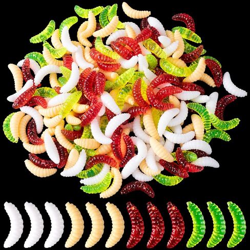 150Pcs Fake Worms for Fishing, Bass Soft Maggots Baits Bread Worm Realistic Fishing Lure, Plastic False Wax Worm for Freshwater Ice Lure Fishing in Kuwait