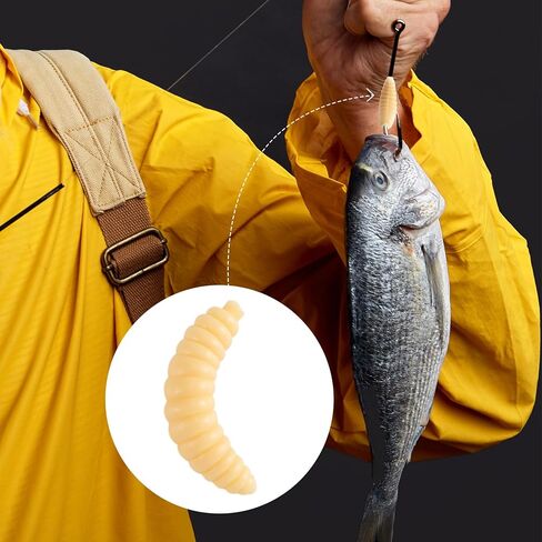 150Pcs Fake Worms for Fishing, Bass Soft Maggots Baits Bread Worm Realistic Fishing Lure, Plastic False Wax Worm for Freshwater Ice Lure Fishing in Kuwait