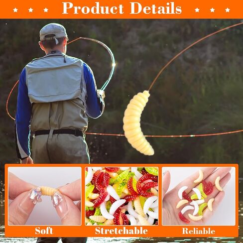 150Pcs Fake Worms for Fishing, Bass Soft Maggots Baits Bread Worm Realistic Fishing Lure, Plastic False Wax Worm for Freshwater Ice Lure Fishing in Kuwait