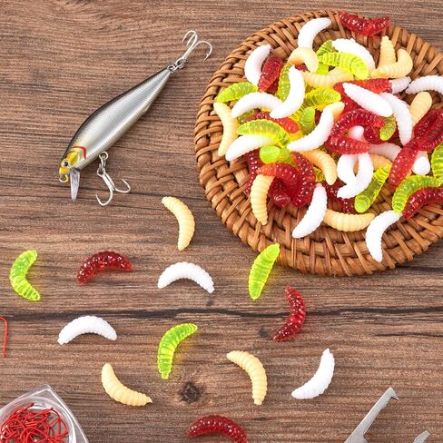 150Pcs Fake Worms for Fishing, Bass Soft Maggots Baits Bread Worm Realistic Fishing Lure, Plastic False Wax Worm for Freshwater Ice Lure Fishing in Kuwait