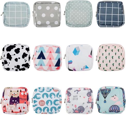 Framendino, 12 Pack Sanitary Napkin Storage Bag Set Zipper Menstrual Pad Pouch Tampons Holder Period Gifts for Women Cute Style in Saudi Arabia