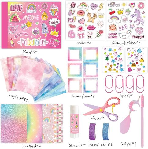Eleption DIY Journal Kit for Girls Ages 8-12،98pcs Journal Set DIY Girls Diary Age 6-8 Scrapbook & Diary Set ، Journaling Art Crafts Kit for 8 9 10 11 12 13 14 14 alming teenage girl in Saudi Arabia