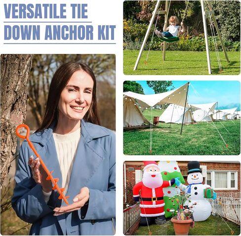 Eurmax USA Trampoline Anchor Kit Trampoline مرساة المسمار في خيمة مخاطر الأجزاء الترامبولين مراسي أرضية شديدة التحمل للترامبولين ، الستائر ، الخيام ، حصص مرساة في الهواء الطلق 4 عبوات مع الأشرطة (برتقالي) in Saudi Arabia