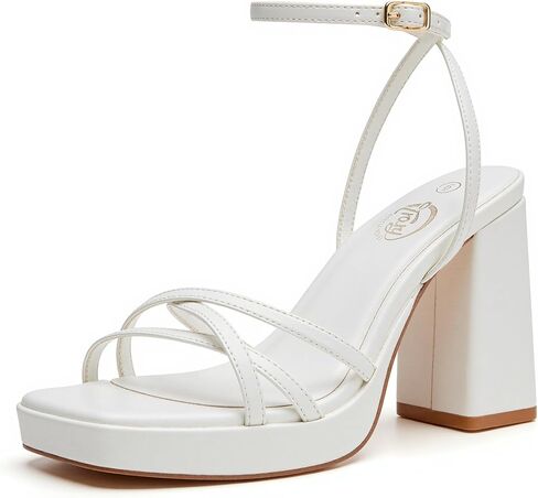 Trary Gold & White Heels - Square Toe, 3 inch Platform, Strappy & Block Heels for Wide Feet, Ankle Strap Y2k Shoes for Prom in Saudi Arabia