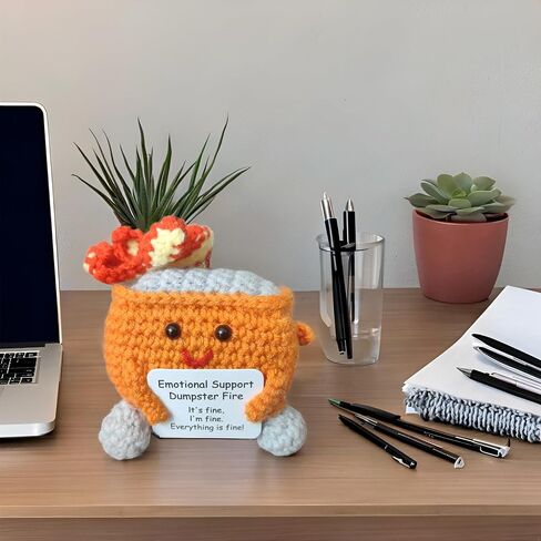 Crochet Dumpster Fire, Handmade Emotional Support Dumpster Fire Doll, Positive Dumpster Fire Crocheted Toy Funny Office Desk Decor for Friends,Coworkers, Students, Teachers in Saudi Arabia