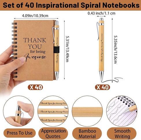 80 Pcs Employee Appreciation Gifts Inspirational Spiral Notebooks Bulk Motivational Journals Thank You Bamboo Ballpoint Pens for Nurse Teacher Coworker (NEVER FORGET) in Saudi Arabia