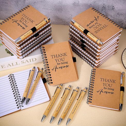80 Pcs Employee Appreciation Gifts Inspirational Spiral Notebooks Bulk Motivational Journals Thank You Bamboo Ballpoint Pens for Nurse Teacher Coworker (NEVER FORGET) in Saudi Arabia