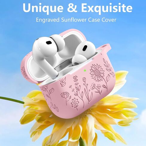 علبة الجيل الثاني من Airpods Pro Pro مع مجموعة نظافة وسلسلة مفاتيح ، زهرة لطيفة محفورة بالسيليكون الناعم. in Kuwait