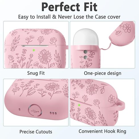 علبة الجيل الثاني من Airpods Pro Pro مع مجموعة نظافة وسلسلة مفاتيح ، زهرة لطيفة محفورة بالسيليكون الناعم. in Kuwait