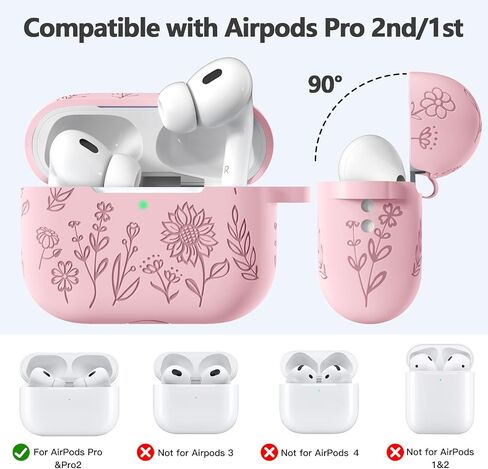 علبة الجيل الثاني من Airpods Pro Pro مع مجموعة نظافة وسلسلة مفاتيح ، زهرة لطيفة محفورة بالسيليكون الناعم. in Kuwait