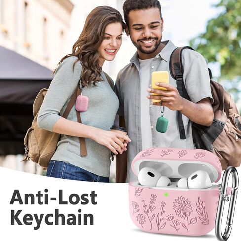 علبة الجيل الثاني من Airpods Pro Pro مع مجموعة نظافة وسلسلة مفاتيح ، زهرة لطيفة محفورة بالسيليكون الناعم. in Kuwait