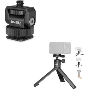 Bundle: SmallRig 1/4" Mini Ball Head Cold Shoe Mount Adapter 3577+ Portable Mini Desktop Tripod 4630