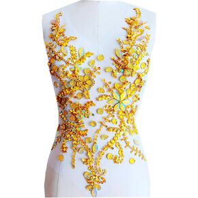 Pure Hand Made Crystals Patches Blue Sew on Rhinestone Applique Knit Trim 50 x 30 cm Dress Accessory