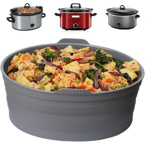 Slow Cooker Liners Compatible with Crock-Pot&Hamilton Beach 6 QT, Reusable Food Safe Silicone Slow Cooker Insert Accessories with Handle, Foldable Oval Cooking Liners, Dishwasher Safe 1 Pcs