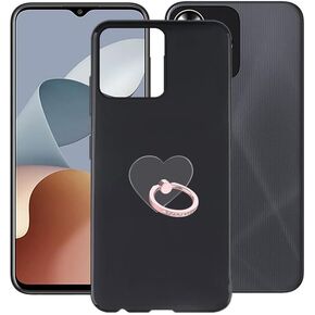Phone Case for ZTE Axon 50 Lite 8050(6.60") with 360° Rotation Ring Holder Stand, Black Soft Silicones Shockproof Shell Anti-Scratch TPU Bumper Protective Cover