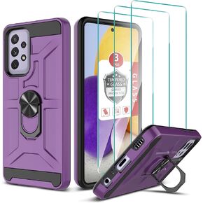 Gamemi for Galaxy A52 4G/5G Case, Galaxy A52S Case with 3X Tempered Glass Screen Protector, Built-in Ring Kickstand and Magnetic Car Mount Shockproof Dropproof Military Grade Rugged Case, Mint Green