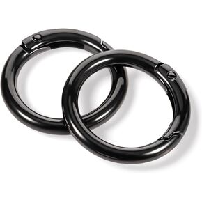 2 Pcs Round Carabiner Clip, 1 Inch Carabiner Ring Metal Key Ring Carabiner Ring O Ring Circle Carabiner Snap Key Ring Clip for Keychain Purse DIY Crafts (Black)