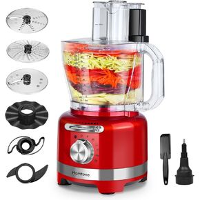 Homtone 16-Cup Food Processor ، 8 وظائف مروحية للمطبخ الكهربائي للوجبات المنزلية-6 أوضاع مسبقة-سعة كبيرة للعجين ، التقطيع ، تمزيق وجلد ، 650 واط ، أحمر
