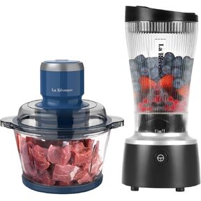 La Reveuse Food Chopper with 7-Cup Glass Bowl + La Reveuse 250W Personal Size Pulse Blender