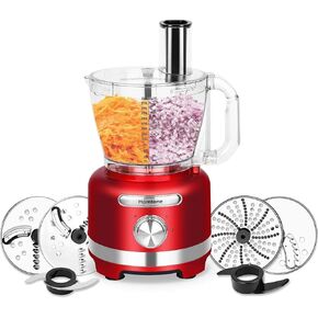 Homtone 16-Cup Food Processor, 8-in-1 Electric Large Vegetable Processor – Shredder, Slicer, Knead Dough, Chop, Puree for Family Meal Prep, 2-Speed, Dishwasher Safe,600W, Red