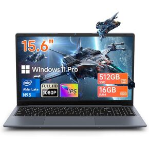 Bmax Notebook 15.6" Laptop PC, 16GB DDR4 512GB SSD Alder Lake N95 (Up to 3.4 GHz), 1920x1080 FHD IPS Display Laptop Computer, BT5.0/2.4G/5G WiFi, X15 Pro Thin Laptop for Office, HDMI, USB 3.0x3