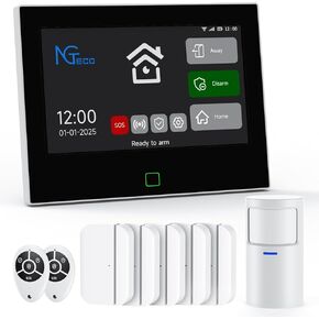 Wireless Home Alarm System 9 PCS, 2.4G WiFi/4G Alarm System with 7 in Touchscreen, Remotes, Door Sensors, Motion Detector for Home, Apartment Security, Compatible with Alexa & Google, No Monthly fees