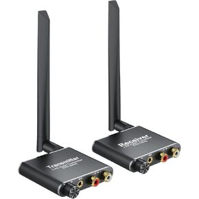 LiNKFOR 2.4Ghz Wireless Audio Transmitter Receiver, 50M/164Ft Long-Range Transmitter & Receiver with Low Latency,Volume Control,Ideal for TV/Subwoofers/Speakers,RCA(3.5mm) Out/Input